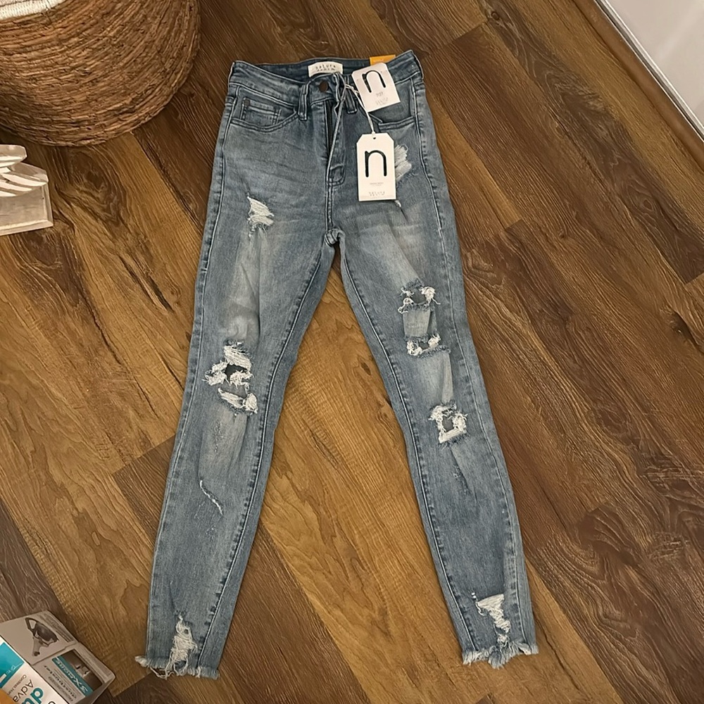 Pink Lily Nature Denim ankle skinny high rise jeans